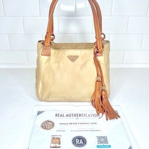 Authenticated Prada Vitello-Trimmed Tessuto nylon neutrals line Bag